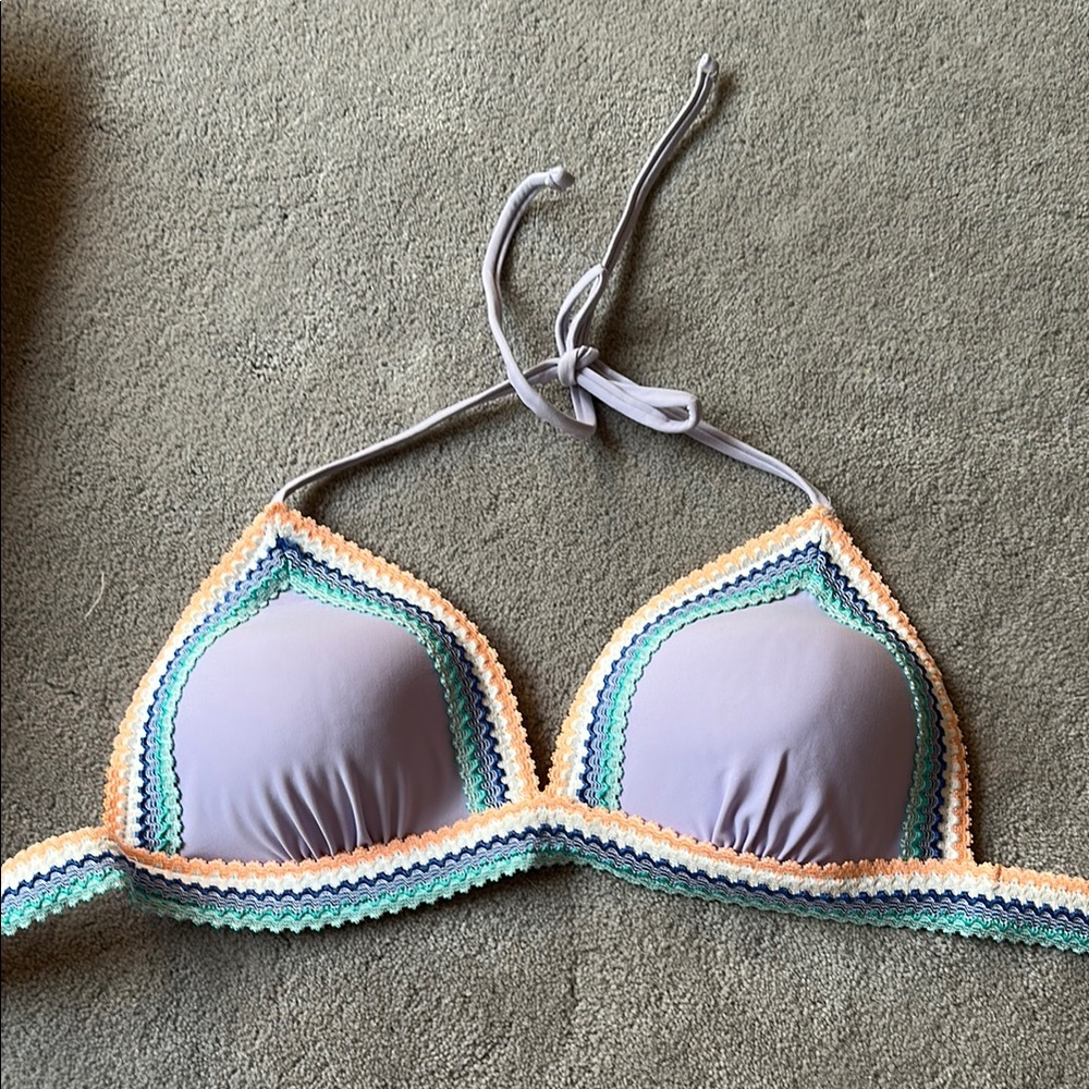 Hula Honey Multicolor Crochet Trim Bikini Top